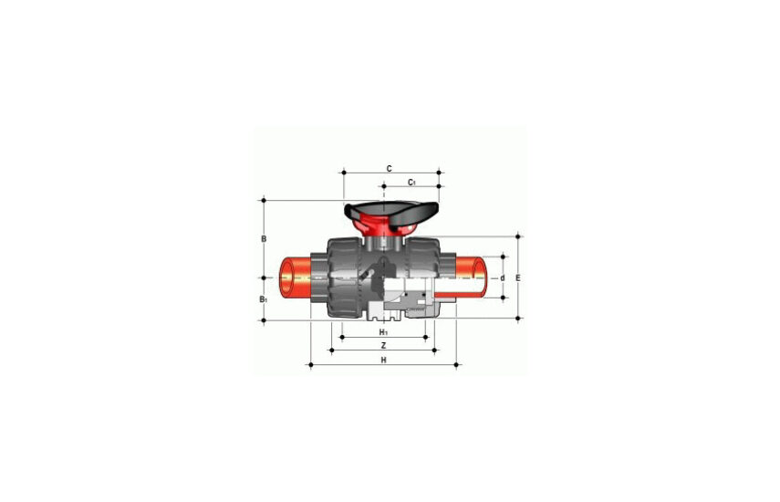 Шаровой кран ПВДФ с муфтовым окончанием d 16-110 мм (VKDIF) DN10-50, FIP (Италия)